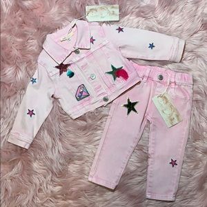 NWT - Baby Sara - 2 Pc Pink Denim Sequins Set